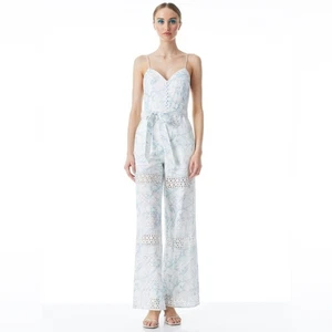 Alice and Olivia Embroidered Eyelet Wide Leg Jumpsuit 12 New Retails $550 - Picture 1 of 7