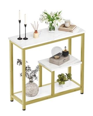 Modern Console Sofa Table 3-Tier Hallway Table Open Storage, Marble Veined Ta... - Image 1 of 4