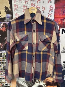 🔥Vintage 80s 90s Tan Red Blue Plaid Button Flannel Shirt Size M 20.5 x 24.5 - Foto 1 di 5