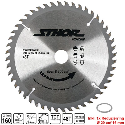 STHOR HM Kreissägeblatt Sägeblatt 160 x 20 / 16 mm 48Z Hartmetall TCT Sägeblätter Holz