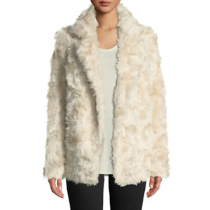 Theory Faux Fur Notch Collar Jacket Blazer Clairene Jackson Size L Cream Ivory 