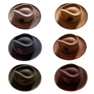 Fedora Hat For Women Men Felt Wide Brim Hat Vintage Jazz Panama Hat with Feather - Picture 1 of 19