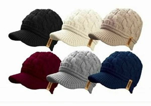 ROCK JOCK WOMENS BAKER BOY HAT NEWSBOY TEDDY FLEECE LINED CHUNKY KNIT CAP HATS S