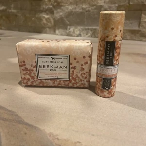 NEW Beekman 1802 Honey & Orange Blossom Goat Milk Soap 3.5 Oz & Lip Balm New - Picture 1 of 4