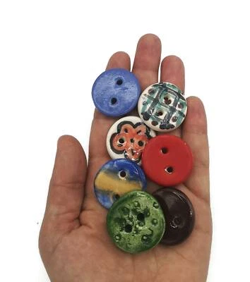 Handmade Ceramic Round Sewing Buttons 7 Pcs Assorted Large Coat Buttons 30mm - Image 1 of 4