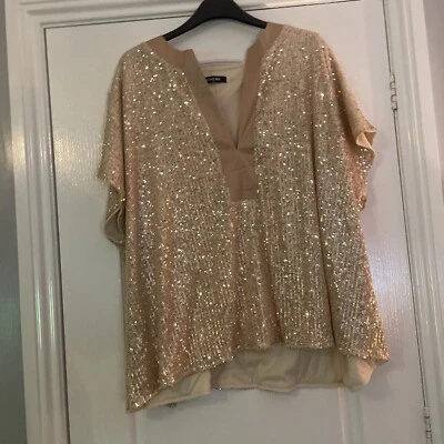 BNWOT Ladies ChicMe  Gold/Nude V-Neck Top Sequinned Short Sleeves Size XL - Image 1 of 4