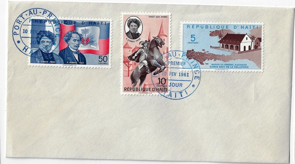 JUEGO DE 3 SELLOS DUMAS HAITÍ FDC 1961 SC#472 - 473 - 474 SIN USAR Foto 1 de 1