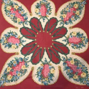 Vtg 1980's Anne Klein Silk Scarf Yellow Floral on Red Background-26X26-GORGEOUS! - Picture 1 of 9