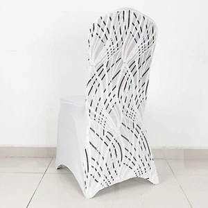 WHITE BLACK Embroidered Sequin Spandex Banquet CHAIR COVER Party Decorations - Picture 1 of 8