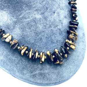 Vtg Graduated Polished Tigers Eye Chatoyancy Gemstone Necklace Barrel Clasp 18" - Picture 1 of 5