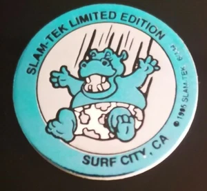 *LIMITED EDITION* 1995 SLAM TEK SURF CITY HAPPY HIPPO FOIL POG POGS MILK CAP 1/3 - Picture 1 of 3