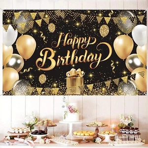 Happy Birthday Backdrop Banner Birthday Party Decorations Large 72.8 x 43.3 Inch - Picture 1 of 7