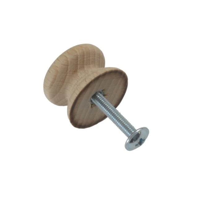 Wooden Beech Drawer Knob Handles with Insert & Screw 25-53mm PICK SIZE QUANTITY+ - Image 1 of 1