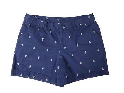 Le Tigre Womens Chino Shorts Navy Blue Mid Rise Sail Boats Size 14 - Image 1 of 4