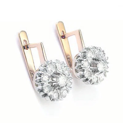 Pendientes MALINKA #E1065 de oro rosa y blanco macizo de 14 k con diamantes genuinos estilo anzuelo Foto 1 de 4
