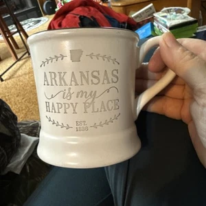 Occasionally Made Arkansas Is My Happy Place White Ceramic Mug Black Trim - Picture 1 of 8