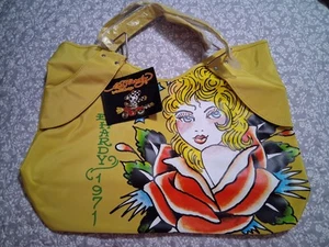 NWT Ed Hardy 1971 Large Yellow Nylon Tote Bag Veronica Rose Pin Up Tattoo Y2K  - Picture 1 of 10