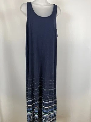 Vestido maxi feminino Eddie Bauer tamanho XL azul algodão regata listrado floral gola redonda - Imagem 1 de 4