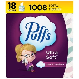 Puffs Ultra Soft Facial Tissues 18 Cubes 56 Tissues per Box - Picture 1 of 9