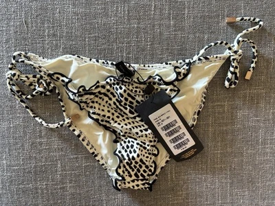 VIX Black White Print Bikini Bottoms with Ruffle Trim New Medium NEW - Image 1 of 2