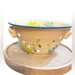 Debco Keramik Beerenschale Sieb handbemalt blau & gelb Blumenmuster  - Bild 1 von 13