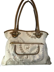 Vintage Y2K Juicy Couture Baby Tan Beige Shoulder Bag jacquard Print 17x12x6 - Picture 1 of 17