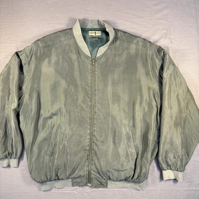 Chaqueta Bomber Robert Stock De Colección Años 90 100% Seda Verde Jade Para Hombre Talla XL Foto 1 de 4