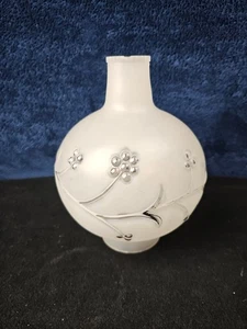 Antique Frosted Glass Lamp Globe with Flowers 3"F 8 1/4"H 7"B - Picture 1 of 8