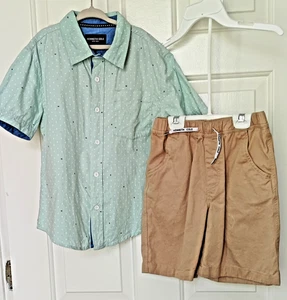 Neu ohne Etikett Kenneth Cole 2-teiliges Jungen-Set - grünes Shirt & beige Shorts - Größe 7 100 % Baumwolle - Bild 1 von 8