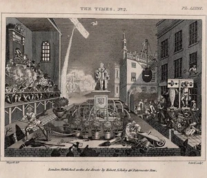 HOGARTH -Political Times Ideal City People Street Original 1812 Copper Engraving - Picture 1 of 2