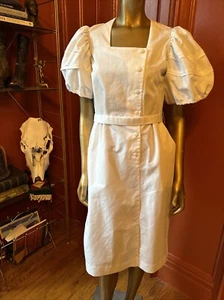 Vtg Action Line Nurse Button Square Collar Puff Sleeve Dress Size 8M White - Picture 1 of 10