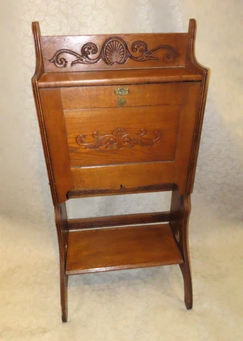 Antique Pressed & Carved Oak Drop Front Folding Leg Travelling Preacher's Desk Cover