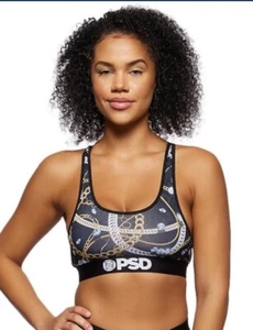 PSD Women's Ice & Chains Sports Bra, Black, M Medium Underwear Gold 36 A AA B - Picture 1 of 7