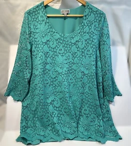 JM Collection Women XL Sz 3/4 Sleeves Tunic Top Blouse Lined with Lace in Green - Picture 1 of 8