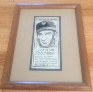 1971 arte original Len Hollreiser este día en los deportes Carl Hubbell 17/07/36 enmarcado - Imagen 1 de 2