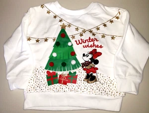 girl 3/4T CHRISTMAS DISNEY SWEATSHIRT TOP TREE MICKEY HIDING BEHIND TREE SPARKLE - Picture 1 of 2