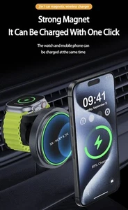 2 in 1 Magnetic 15W Wireless Car Charger For MagSafe Apple Watch 9 iPhone 15 14 - Picture 1 of 16