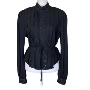 See by Chloe black wool pleated prairie blouse Women's size 10 - Picture 1 of 15