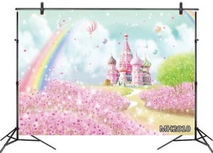 5x3ft Fairy Castle Backdrop Rainbow Flowers Background Photography Studio Props - Picture 1 of 9