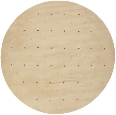 8X8 ft Round Gabbeh Rug Modern Beige Tribal Design Plush Wool Oriental Carpet - Image 1 of 4