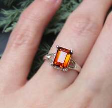 Sterling silver 925 Beautiful Rare Orange Garnet Ring GemStone engagement Ring