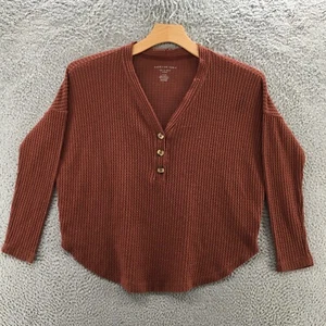 American Eagle Pullover Sweater Womens S Rust Henley Long Sleeve Waffle Knitted - Picture 1 of 20