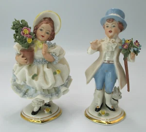 Antique Forest Bavaria Germany  Lace Porcelain Boy & Girl Figurines 5" Tall Vtg - Picture 1 of 15