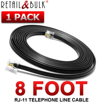 Cable telefónico de 8 pies RJ11 (6P4C) cable de línea telefónica de grado profesional, negro Foto 1 de 4