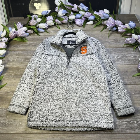 Syracuse University Sweatshirt Size Small Adult Sherpa Gray Embroidered Logo Cover