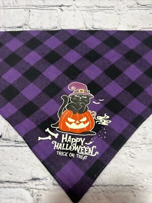 "Truco o trato franela gato negro púrpura negro búfalo cuadros perro pañuelo 26""x17""" Foto 1 de 3