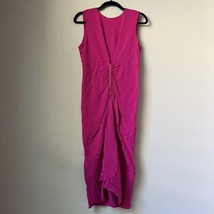 Reed Krakoff Midi Pencil Dress Sleeveless Fuchsia Pink, Lamb Leather Accent Sz 2 - Picture 1 of 13