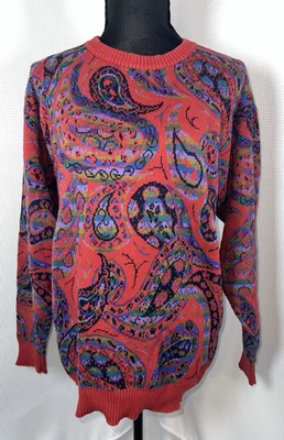 Vintage Tricots St Raphael Grandpa Knit Wool Sweater Size XL Red Paisley q4 - Image 1 of 4