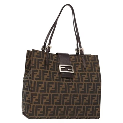 FENDI Zucca Canvas Mamma Baguette Tote Bag Black Brown Auth ep11622 - Image 1 of 4