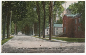 Greenwich, New York, Academy St. & Odd Fellow's Hall, Farbpostkarte 1923, gebraucht - Bild 1 von 2
